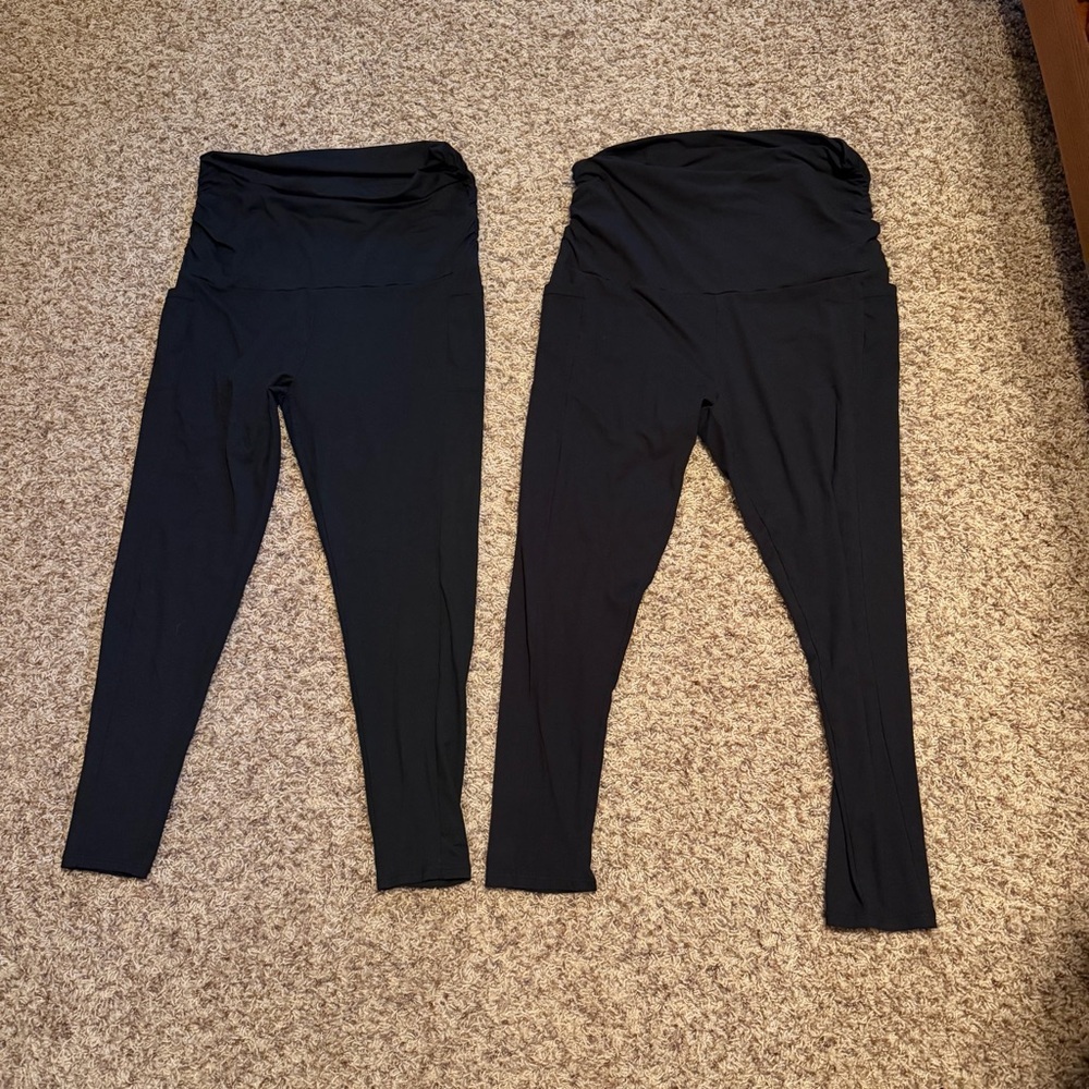 Set of 2 - Black Over the Belly Maternity Leggings with Pockets size 2xl